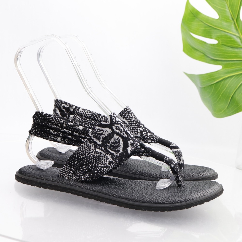 Sanuk Womens Yoga Sling Sandal Size 10 Black Thong Python Slingback Comfort Shoe